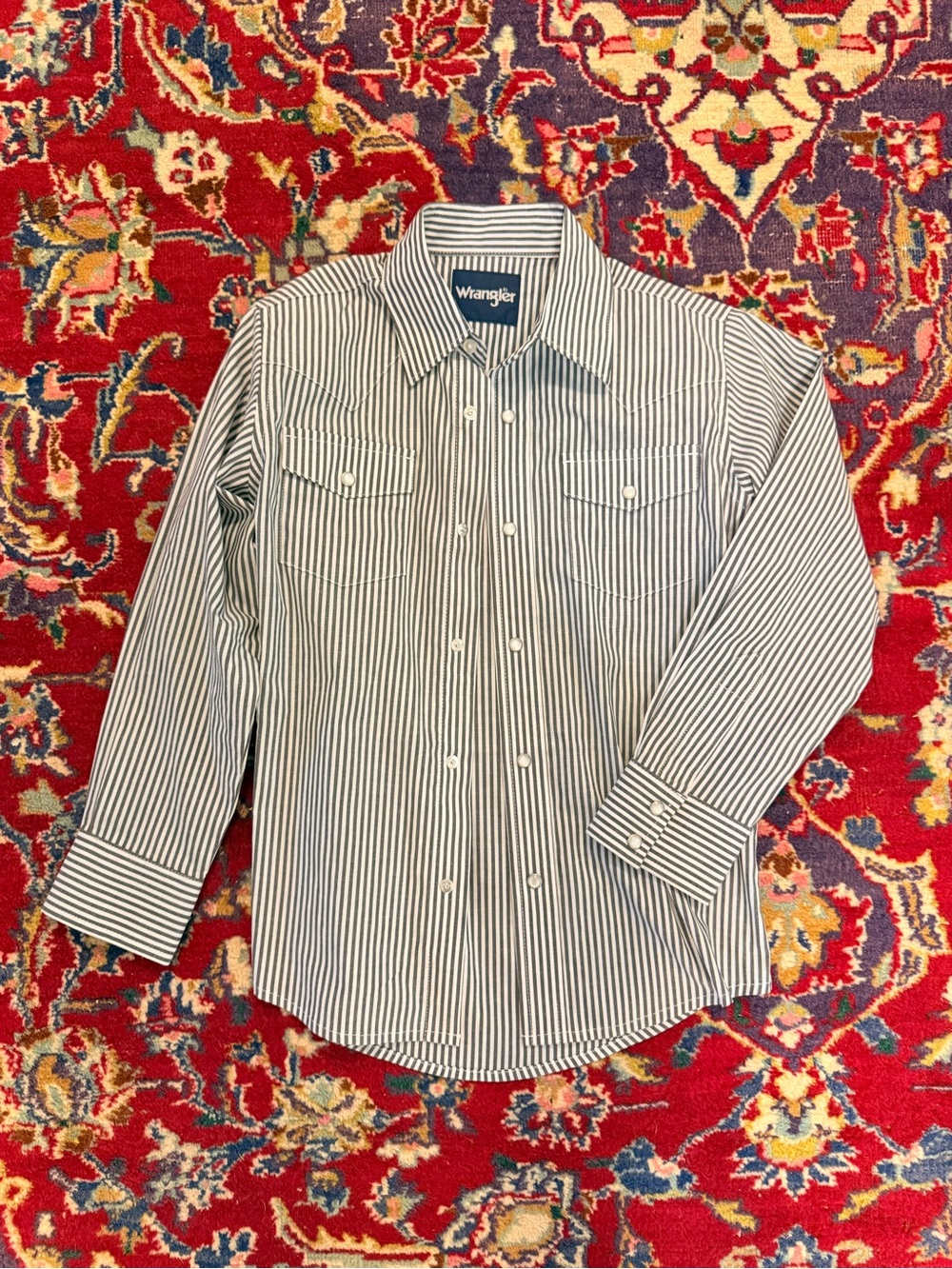 Wrangler boys Navy and White Vertical Stripe Western Shirt